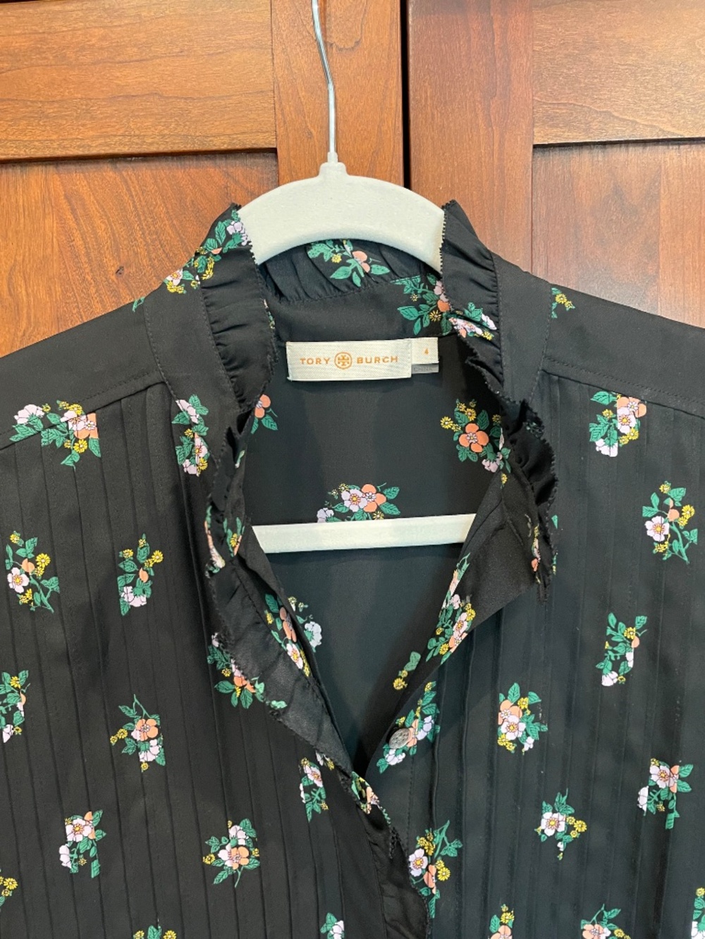 Tory Burch Cora Daybreak Ditsy Pintuck Ruffle Shirt Dress 4 - Picture 2 of 8